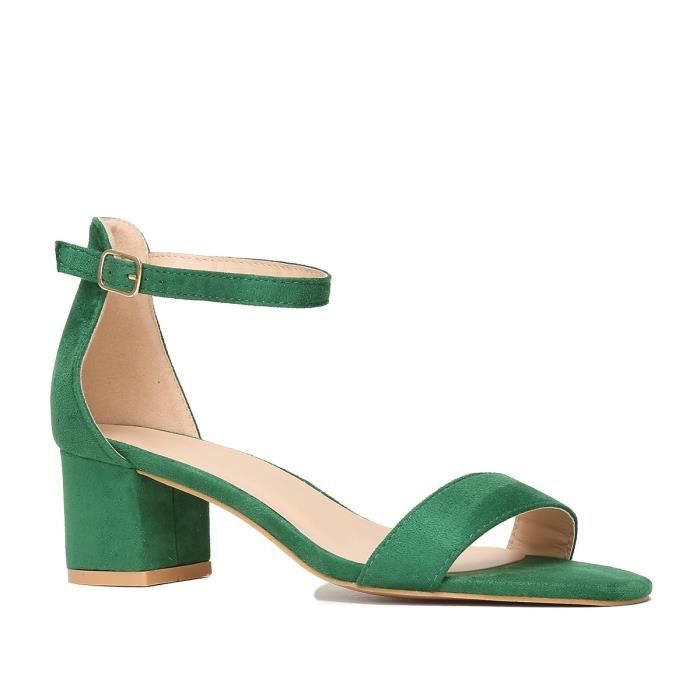 Sandales LA MODEUSE Vert Talon carr Bride ajustable