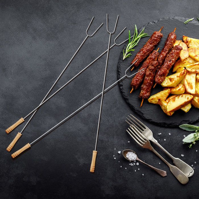 12x Brochettes De Grill Piques Pour Barbecue Grillades En Inox Couverts Viande Légume 80 Cm, Nature/argent