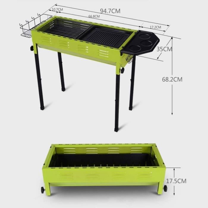 Barbecue Charbon De Bois Portable Pliable - En Acier - Dimensions 86x27x40 Cm Déplié - Pour Pique-nique, Jardin