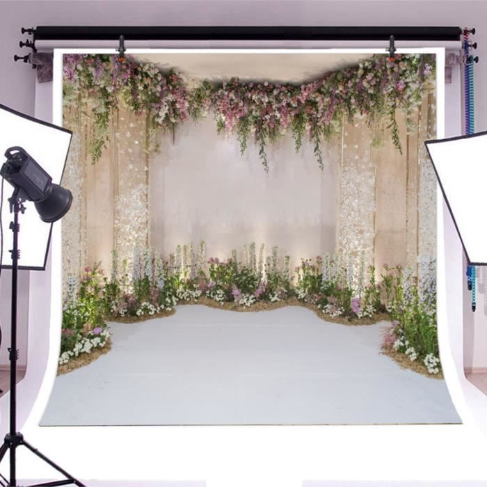 Toile De Fond Fleur Blanche 2,2x1,5m - Fond Photographique Rustique Mariage & Anniversaire En Vinyle HD