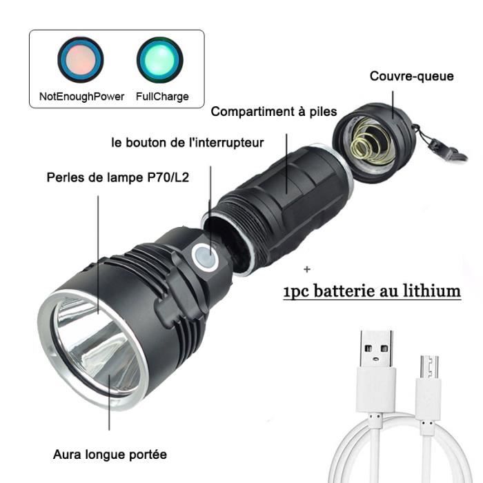 Lampe de Poche 30000-100000 Lumens Haute Puissance LED - Étanche Ultra  Lumineux Rechargeable pour Randonnée en Plein Air - Cdiscount Bricolage