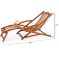 CASARIA® Chaise longue en bois d'acacia Bain de soleil ergonomique avec appui tête Transat jardin Repose pieds amovible-2