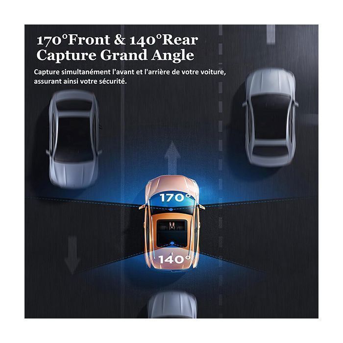 Dashcam Voiture 4K + 1080P Avant/Arrière - GPS WiFi, Vision Nuit, Mode Parking 24h