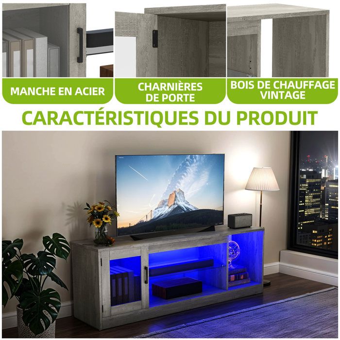 Yitahome Meuble TV Farmhouse Pour TV Jusqu'à 65 Pouces