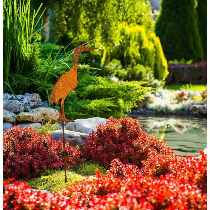 Heron de jardin rouillé - Oiseau deco jardin convient pour la