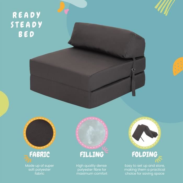 Ready Steady Bed Matelas Pliable Invité - Matelas futon pliant confortable 2  en 1 pour intérieur/extérieur - Canapé-lit pour adultes et enfants - Pourpre