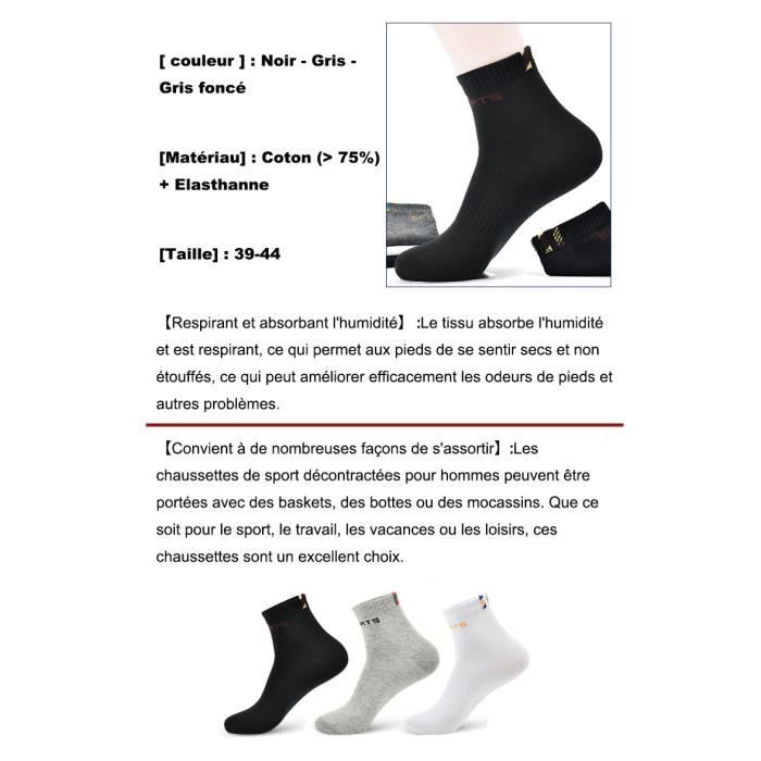 Chaussettes de sport pour homme Chaussettes en coton respirant Tous les  jours Confortable Printemps-Été 39-44 - Cdiscount Sport