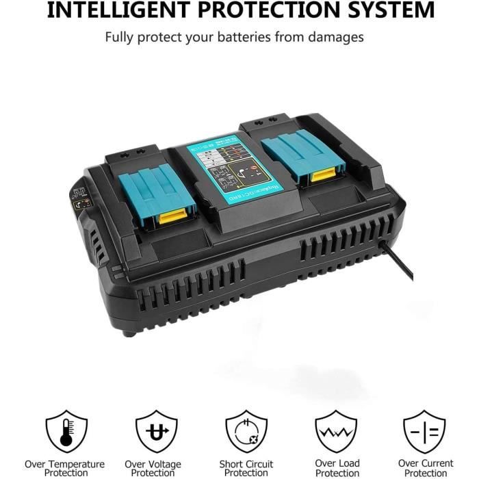 Dubbele Lader 2-Voudige Snellader DC18RD DC18RC & 2X Accu voor Makita 18V 5,0Ah BL1830 BL1840 BL1850, Radio DMR100 DMR101 DMR102 DMR103B DMR104 DMR105 DMR106 DMR107 DMR108 DMR109 DMR110