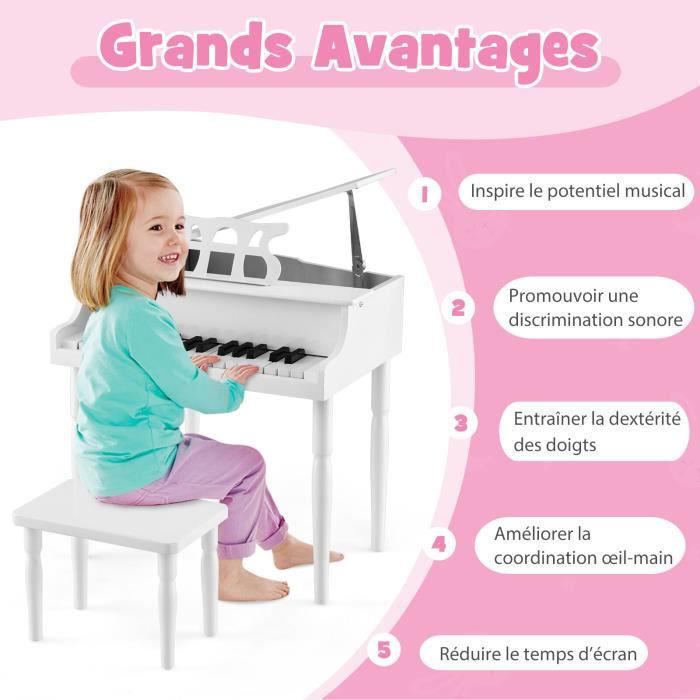 COSTWAY 30 Touches Piano pour Enfants Rose Piano à Queue avec Pupitre, Banc  Éducatif de Musique Cadeau Idéal pour Garçon/Fille - Cdiscount Instruments  de musique