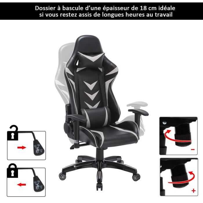 HOMCOM Fauteuil gamer chaise de gaming fauteuil de bureau pivotant  inclinable fauteuil manager avec coussins revêtement synthétique -  Cdiscount Maison