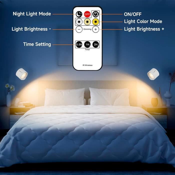 Applique Murale Interieur, Lampe Murale LED Rechargeable Avec Telecommande Ou Tactile 3 Temperatures De Couleur Et Luminosite Reglable 98887444