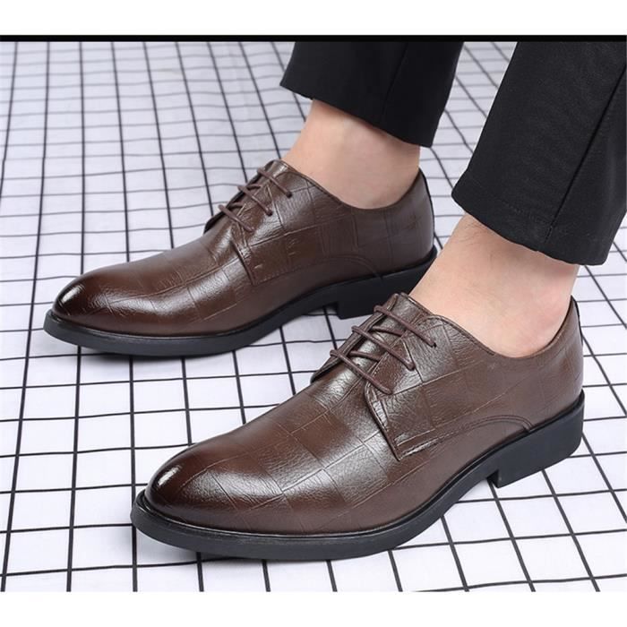 Derbies Hommes Angleterre Faux Cuir PU Pointues Lacets Caoutchouc Petite Grande Tailles 37 Marron marron Cdiscount Chaussures