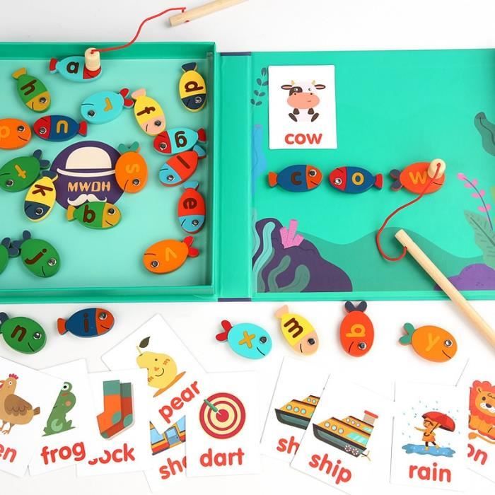 Jeu De Pêche Magnétique Montessori En Bois – 2 Cannes, 10 Poissons Colorés, Boîte De Rangement – Jouet éducatif 2-5 Ans – Cadeau Garçon Fille