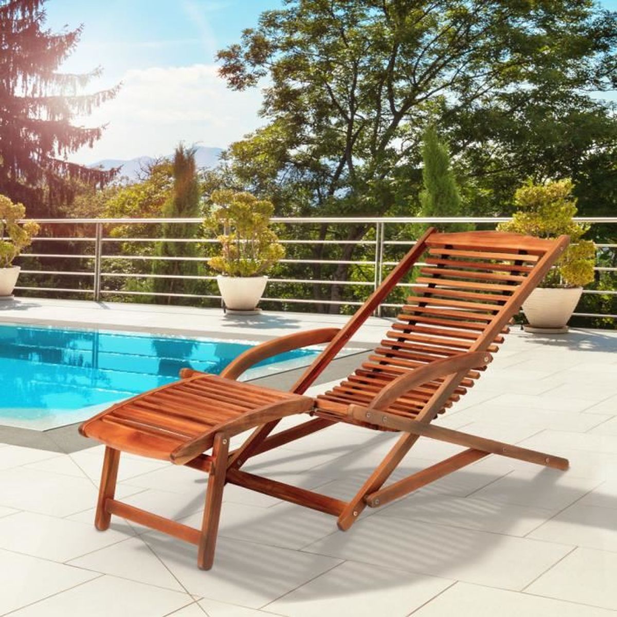 4-er Set siège-Édition Coussin Dossier Haut Jardin Chaise Pliante Teck Accoudoir Crème