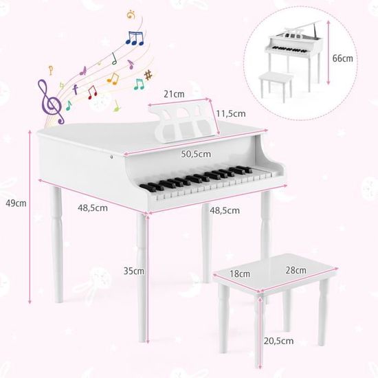 GOPLUS Clavier 30 touches pour enfants avec tabouret, Piano pour Enfants de  3 à 8 Ans avec Pupitre & Pieds en Bouleau, Blanc - Cdiscount Instruments de  musique