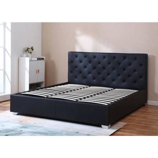 Lit Coffre Tino 180 X 200 Cm Noir Achat Vente Lit Complet