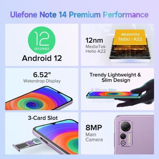 6,52 Ulefone Note 14 Smartphone Pas Cher 16Go ROM/SD-128Go,4G-LTE Android  12,4500mAh Telephone Portable Debloque Double Nano SIM - Cdiscount  Téléphonie