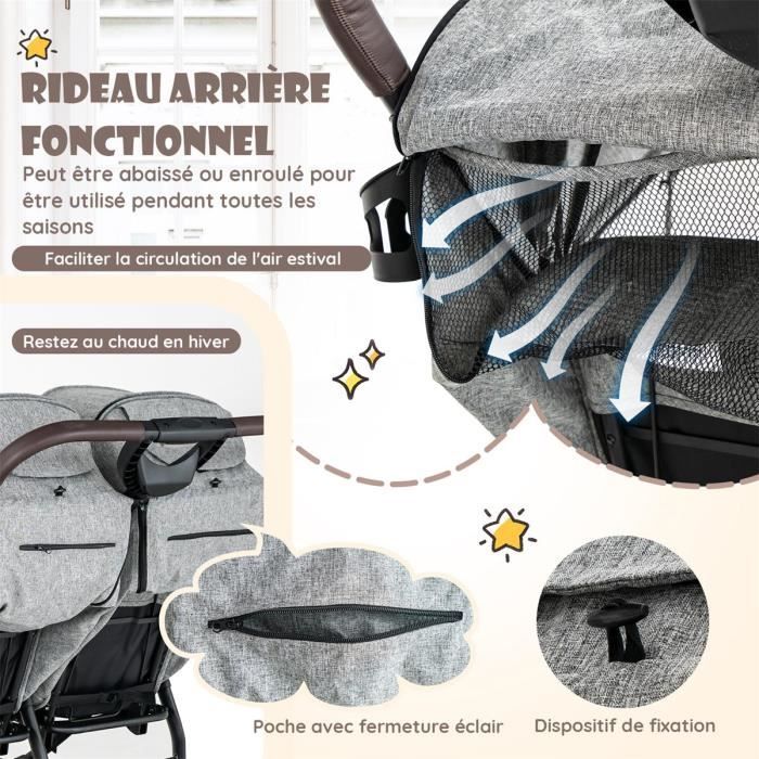 COSTWAY Poussette Double 0 3 Ans Pliage a un Bouton Cote a Cote avec Dossier Reglable Auvent a 5 Niveaux Roues Freinees Charge 15KG Cdiscount Puericulture Eveil bebe