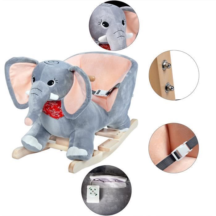 Elephant a bascule DEUBA Siege avec ceinture de securite Peluche douce Fonction sonore Cdiscount Jeux Jouets