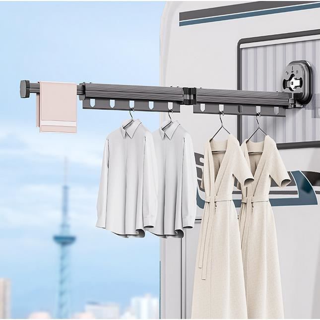 Corde à Linge Rétractable Murale 4,8m | Alliage Aluminium - Charge 20kg | Intérieur/Extérieur - Noir
