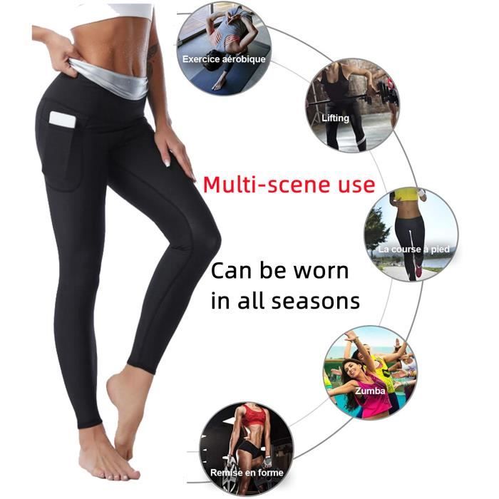 Legging de Sudation Femme Taille Haute Amincissant Noir XXL