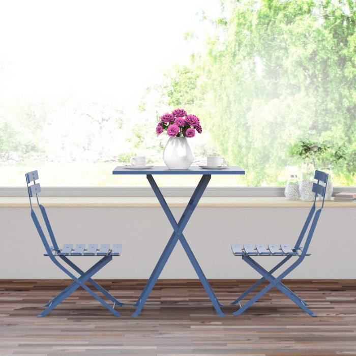 Salon de jardin table d'extérieur carrée pliante 60x60cm 2 chaises