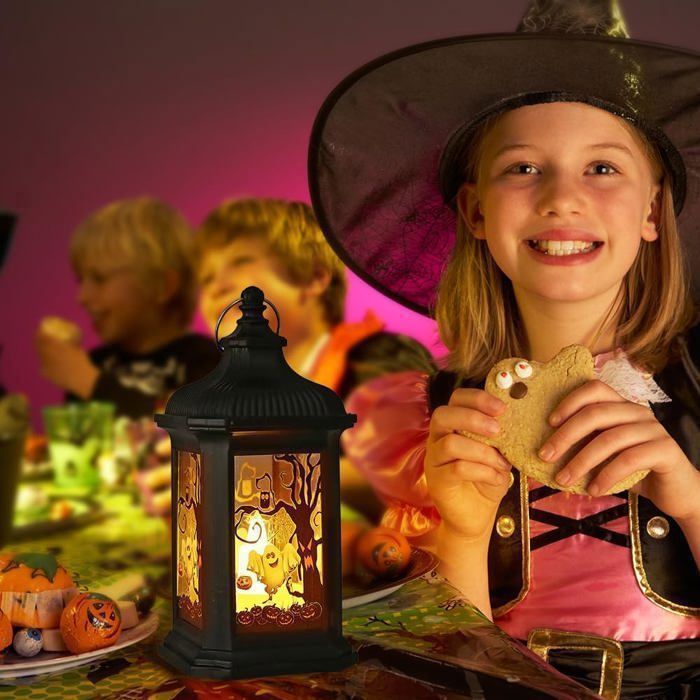Lanterne Pile Ambiance Lanternes Halloween LED Lot 3 - Citrouille Sorcière Château - Décoration Intérieur Extérieur Lanterne Led Piles Extérieur