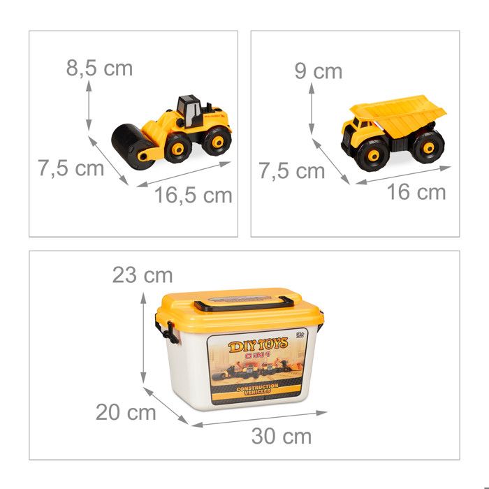 Ensemble 3 Véhicules Chantier Jouets - Pelleteuse, Bulldozer, Camion Benne - Jouets Sable Pour Enfants Dès 3 Ans
