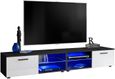 2x Meuble TV T32-100 - LED bleues - Blanc Brillant & Noir - Façades en Brillant - L200cm x H34.5cm x P45cm-0