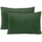 XIAOMI Ameliahome Meadore Lot 2 Taies D oreiller Pompons Double Face Surpiqûre Ultrasonique 50 X 70 Vert Foncé
