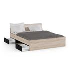 Lit double - DEMEYERE - MICHIGAN - 160 x 200 cm - Chêne brossé et noir - 2 tiroirs et 1 niche