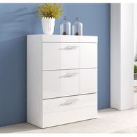 Commode - DALIA - 3 tiroirs - Blanc Finition brillante - Poignées Aluminium - Rangement