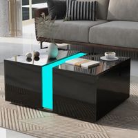 Table Basse Moderne avec LED 16 Couleurs, 73x60x34cm, Surface Brillante, Noir