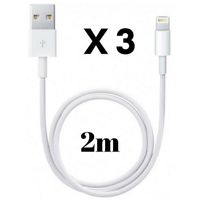 Lot 3 Cables 2 Metres Blanc pour iPhone 11,11 PRO,11 PRO MAX,X,XS,XS MAX, XR,8,8 PLUS,7,7 PLUS,6,6 PLUS,5,5S,SE[Phonillico®]