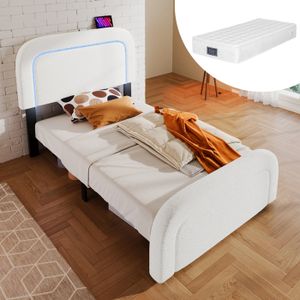 SOMMIER Cadre de lit avec fonction de chargement USB Type C,éclairage LED,lit simple,lit rembourré,90x200cm