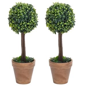 FLEUR ARTIFICIELLE Lavienrose Plantes de buis artificiel 2 pcs avec pots Boule Vert 41 cm 116095