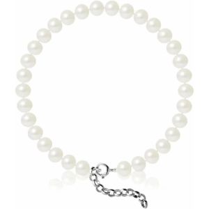 BRACELET - GOURMETTE Bracelet Femme Perles Blanches Rondes 6Mm Imitation Grade Aa+ - Bracelet Fin Perles Rendu Naturel Et Chaine Réglable Plaqué A[J3253]