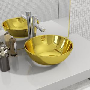 LAVABO - VASQUE Lavabo en céramique doré - FDIT - Rond - 28 x 10 c