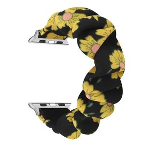 BRACELET MONTRE CONNEC. Connecteur de bracelet Scrunchie Hair Band pour Apple Watch 4-5-6-SE 40mm 1-2-3 38mm - Chrysanthème Jaune/Noire