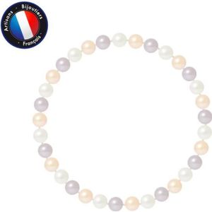 BRACELET - GOURMETTE PERLINEA - Bracelet - Véritable Perle de Culture d'Eau Douce Ronde 5-6 mm Multicolore - Elastique Haute Résidence - Bijoux Femme