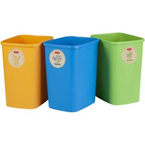 Ensemble de 3 poubelles de recyclage totalisant 75 litres en plastique 79 x  33 x 48 cm