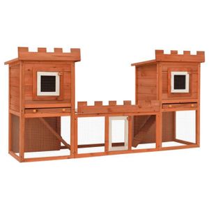 CLAPIER Luloboutique - Clapier large d'extérieur avec maison double 192 x 50 x 101 Abris / cages pour petits animaux Brun