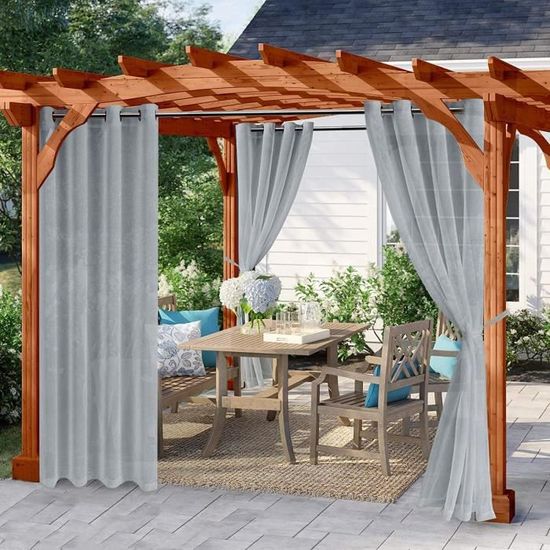 Rideau Voilage Extérieur Transparent pour Patio Imperméable,Draperie