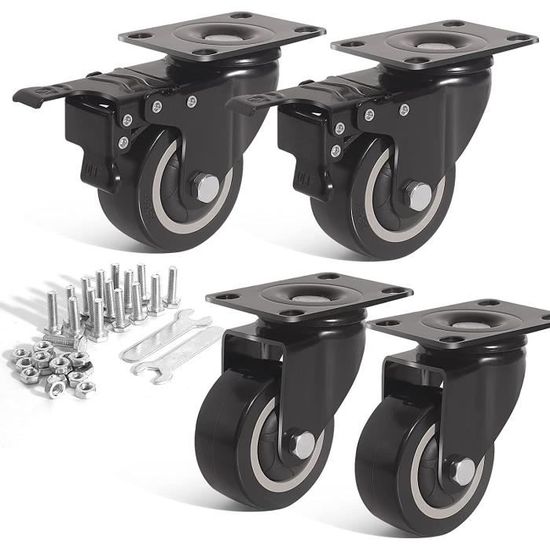 4 Roulettes Pivotantes Caoutchouc 100 Mm - Charge 700 Kg, Non Marquantes, Pour Chariots Et Meubles