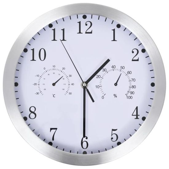 Elégant Horloge murale Design Moderne - Pendule à quartz Hygromètre et thermomètre 30 cm Blanc 38437