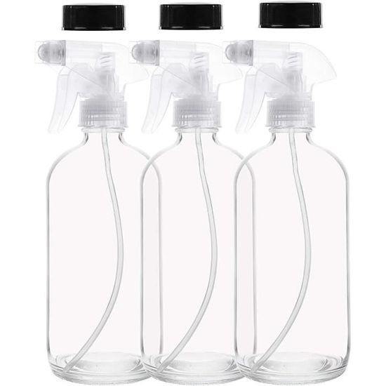 BELLE VOUS Vaporisateur Vide Réutilisable en Verre Transparent (Lot de 3) -  Pulverisateur Vide 250 ml - Bouteille Spray 2 Réglages pour Produits de