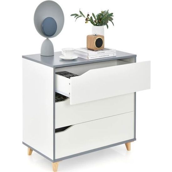 Commode 3 Tiroirs COSTWAY En Tissu - 20x48x76cm - Cadre Métal, Rangement Chambre - Café Clair