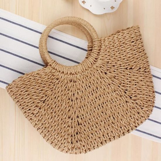 T136 Sac à main en tricot de grande taille fait main avec poignées en bois, sac