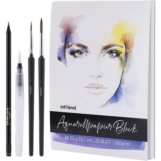 KINSPORY Bloc De Papier Aquarelle A4, 30 Feuilles, 300g/m² - 21 X 29,7 Cm, Carnet De Papier Aquarelle, Relié Par Collage, Blanc Naturel Pour Aquarelle, Esquisses Et Techniques Mixtes