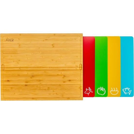 Lot De 5 Planches à Découper Bambou - 34x22cm, Avec Poignée, Pour Cuisine, Pizza, Fromage, Légumes